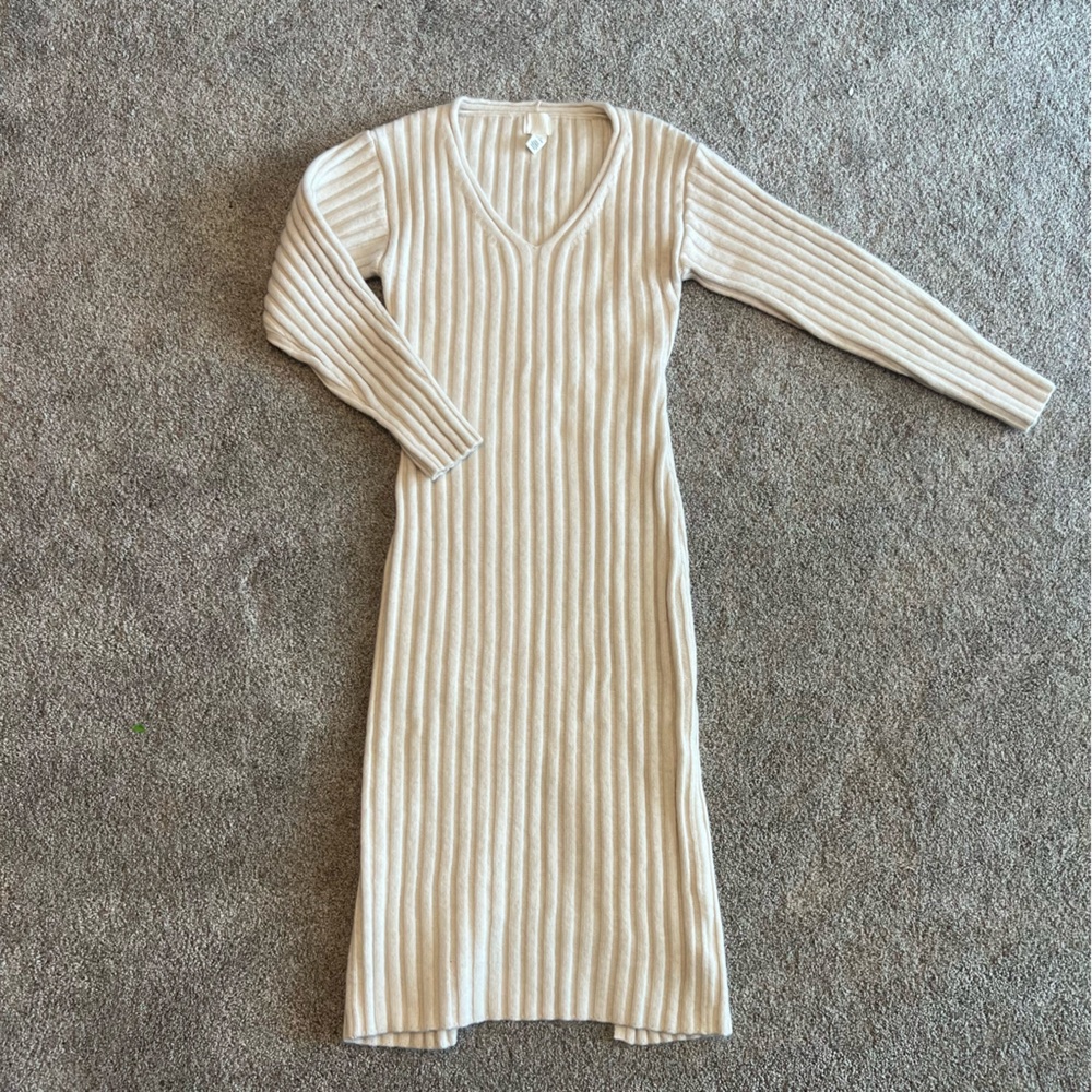 H&M Rib Knit Beige Sweater Dress